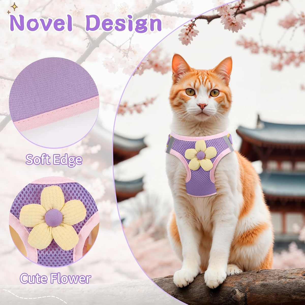 Cat Harness and Leash Set, Escape Proof Soft Vest Walk Pink XS – Essentials for Cats - Romantic Purple / Small - image 2