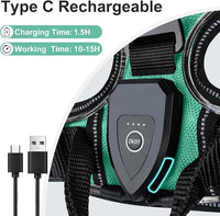 Taglory Light Up Dog Harness, Rechargeable No Pull Dog Vest with 3 Lightning Modes, Reflective Dog Harness with 2 Leash Clips & 4 Adjustable Slide Strips for Large Dogs, Turquoise-Green, L