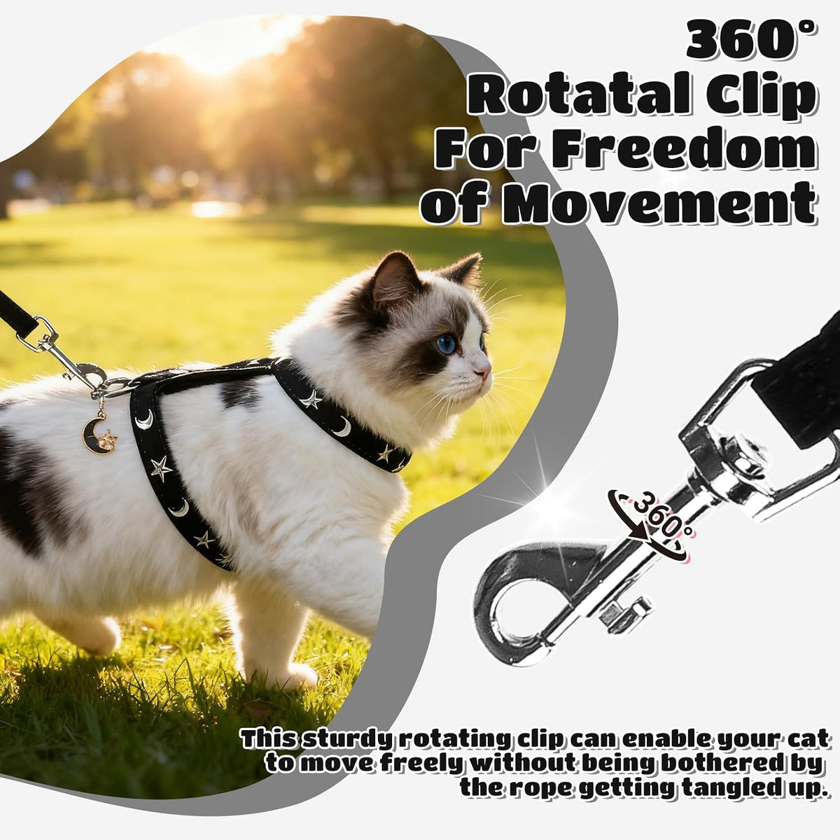Cat Harness and Leash Set, Escape Proof Adjustable Cat Harness - Star-Moon / Small - image 3