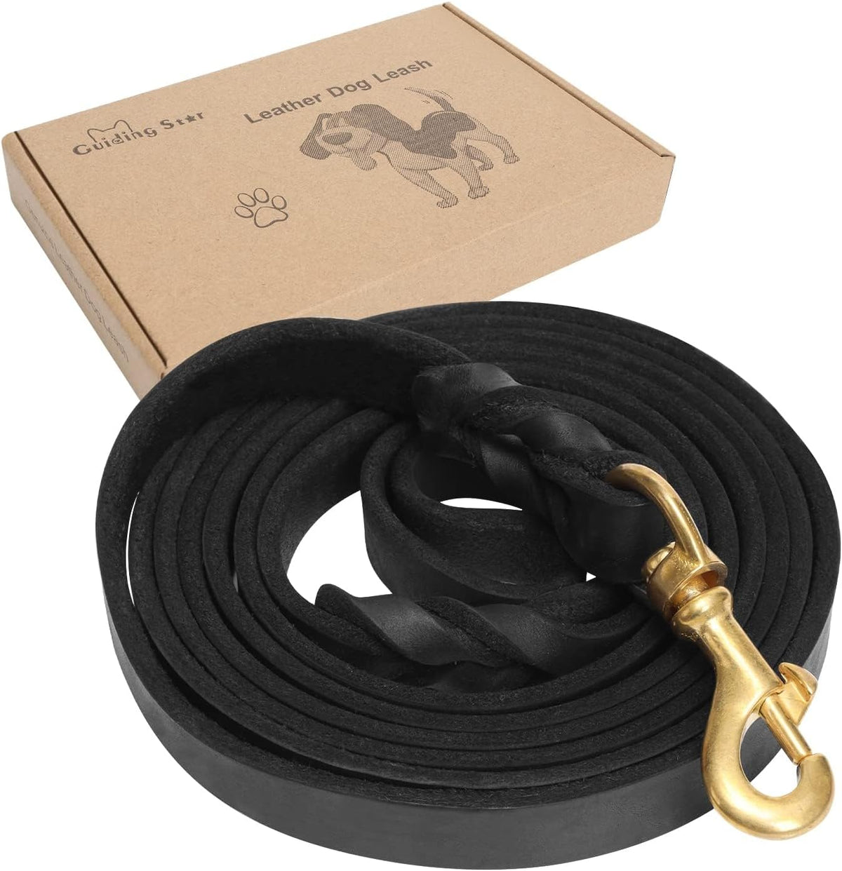 Guiding Star Leather Dog Leash 6ft x 3/4 inch Heavy Duty Training - Black / 6ft x 3/4 inch