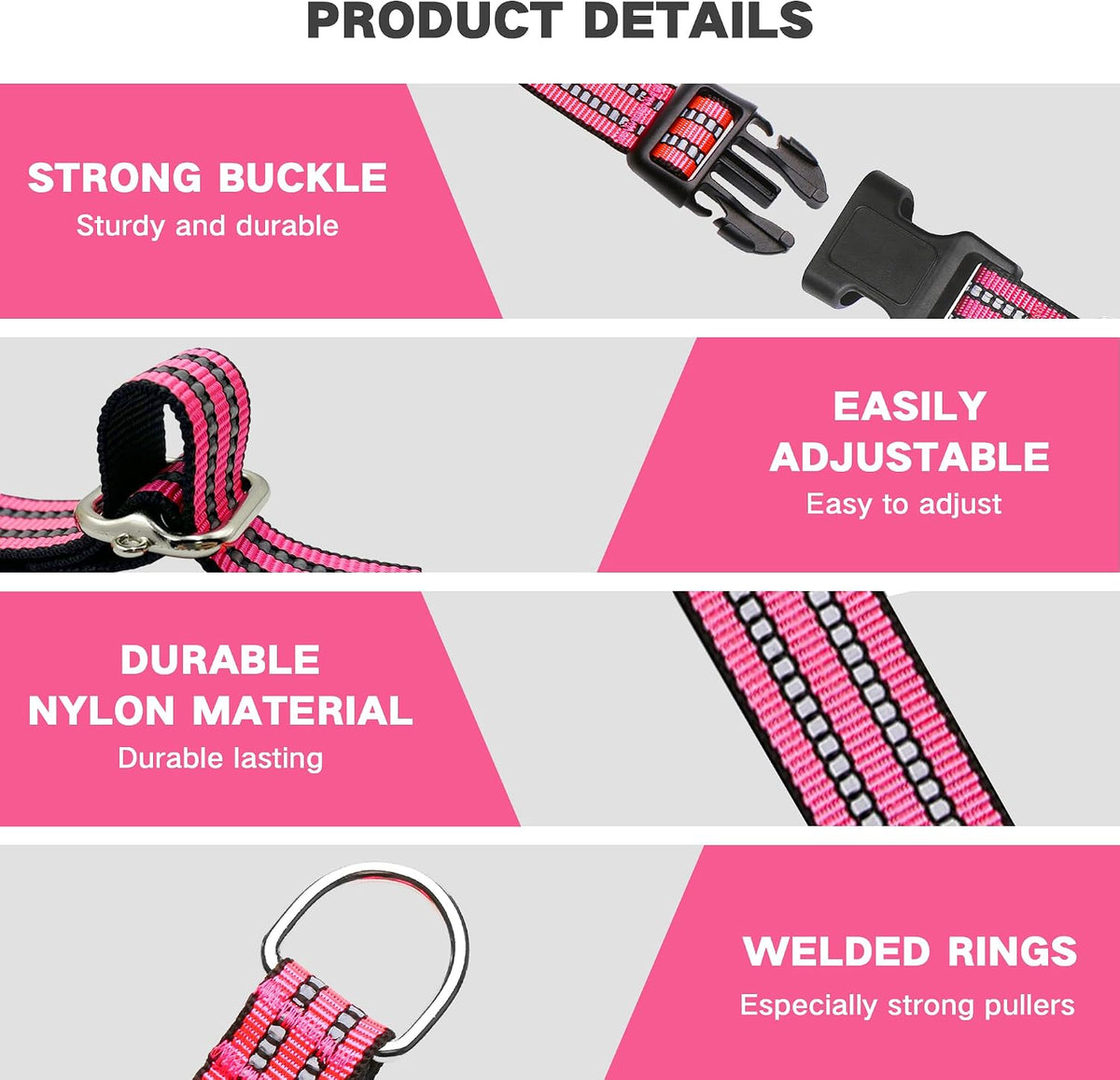 Martingale Collar for Dogs, Reflective Escape Proof, M - Hot Pink / Medium - image 2