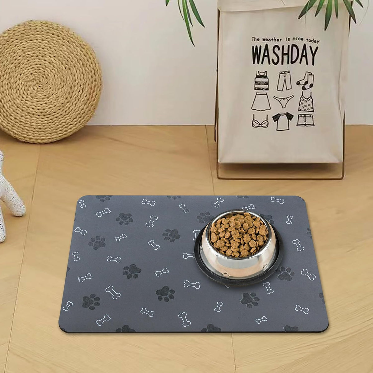 Pet Cat Dog Food Mat Non Slip Mat for Dog Water Bowl Mat Quick Dry - Dark Grey / 18.1*11.8 in - image 2