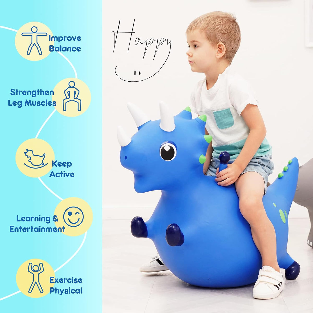 ZOOJOY Inflatable Horse Hopping Toy - Blue Dinosaur - image 4