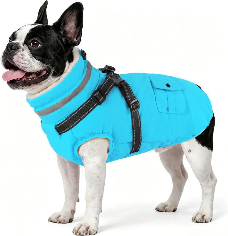 Dogcheer Dog Coat with Harness - Light Blue / Small(Chest:16.9"Back:11.8" Neck:12.5")