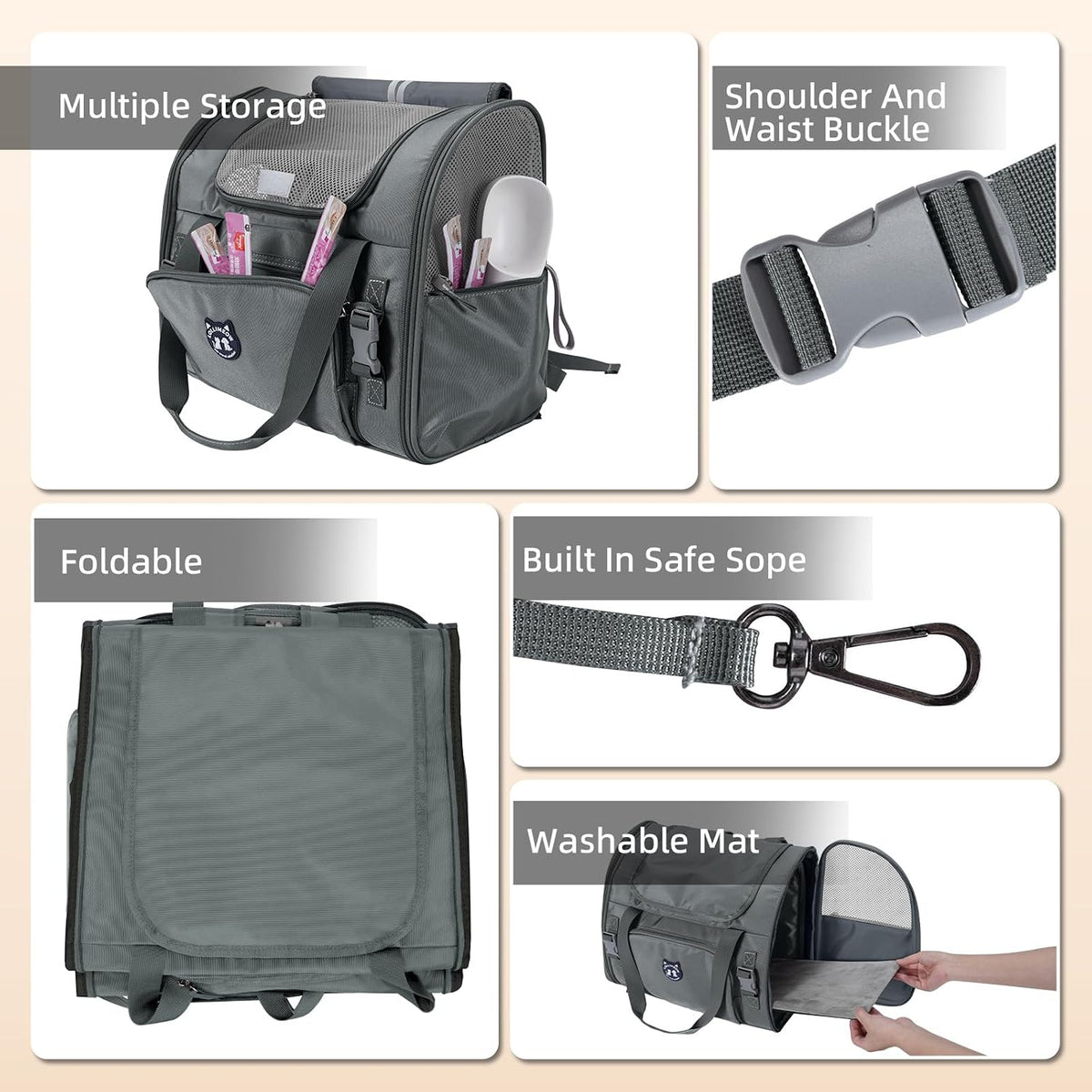 Expandable Large Cat Carrier Backpack, Supports up to – Essentials for Dogs - 16.5"L x 10.2"W x 15.8"H / Dark Grey - image 2
