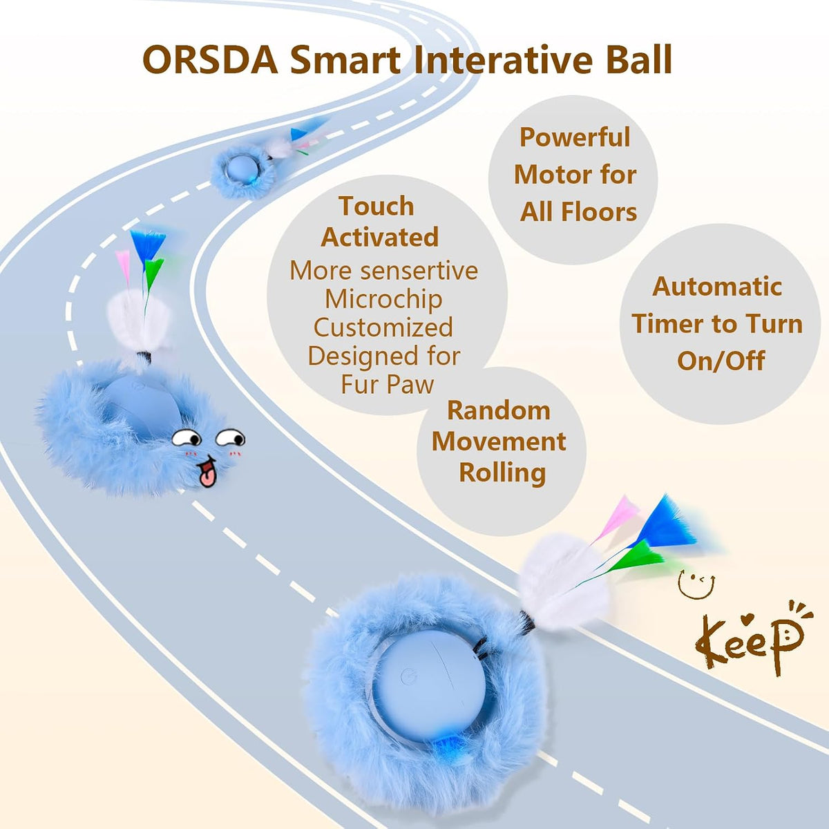 ORSDA Interactive Cat Toys Ball - Bule Ball&5 Hole Mat - image 4