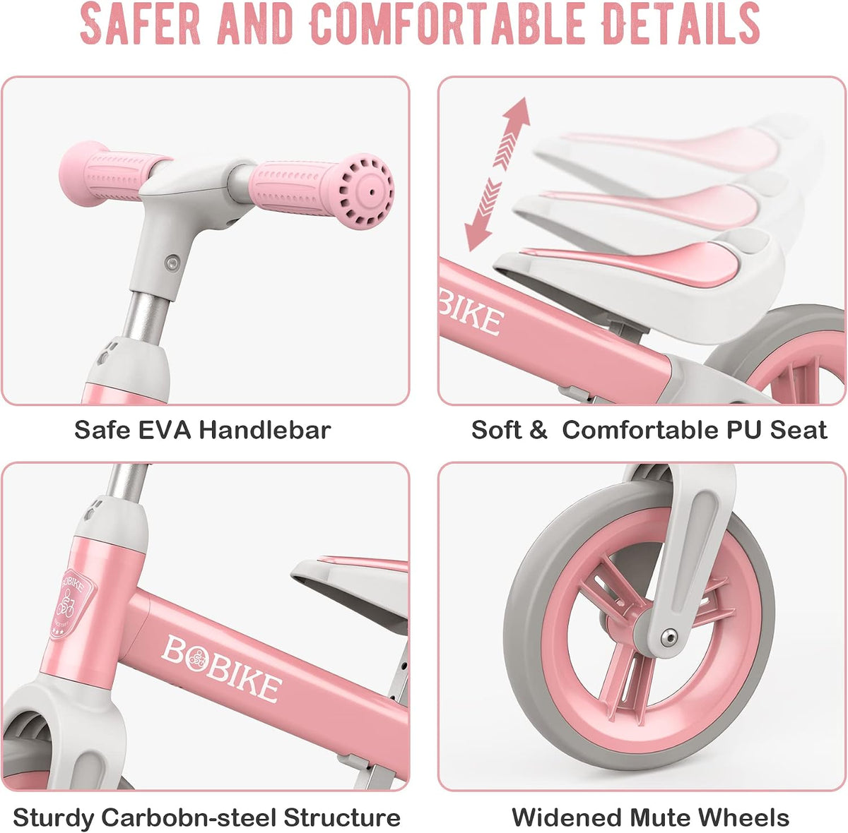 Bobike Toddler Balance Bike Toys for 1 to 4 Year Old Girls Boys - Pink - image 3