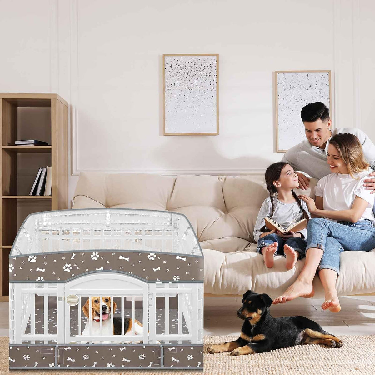 2 Pack Dog Playpens Cover and Bottom Mat Fits 4 Panels - Grey - image 3