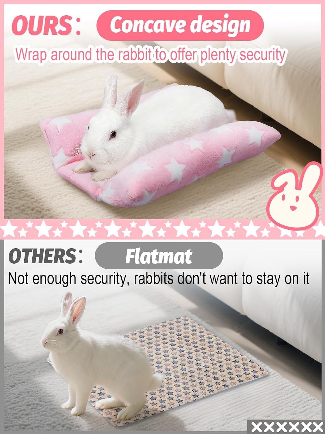 15.7" x 14" Bunny Bed for Rabbit Cage, Thickened & Soft – Daily Care for Small Pets - Pink - Star / 15.7 x 14In - image 2