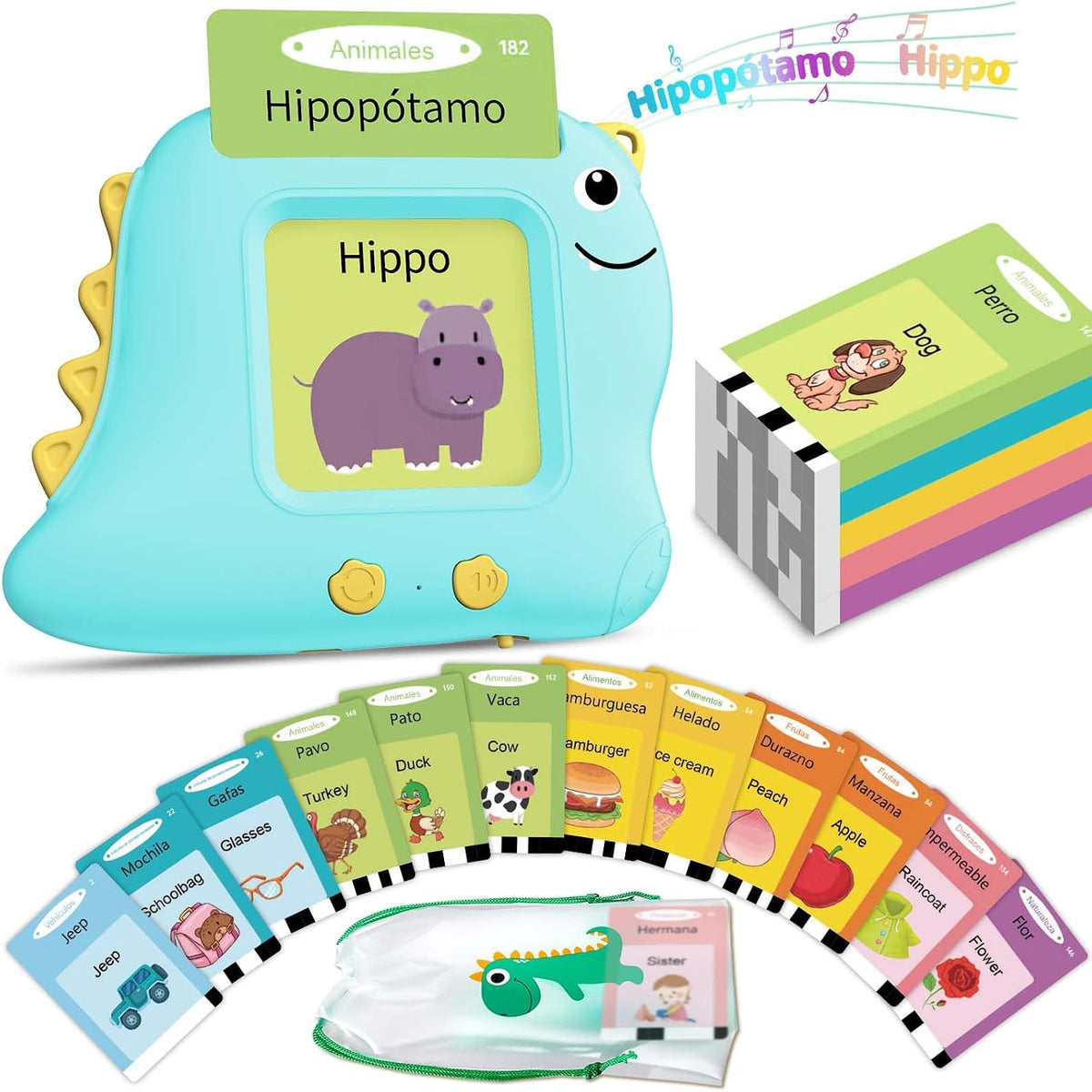 Alotwan Talking Flash Cards with 510 Sight Words - Blue / 224 Words Bilingual