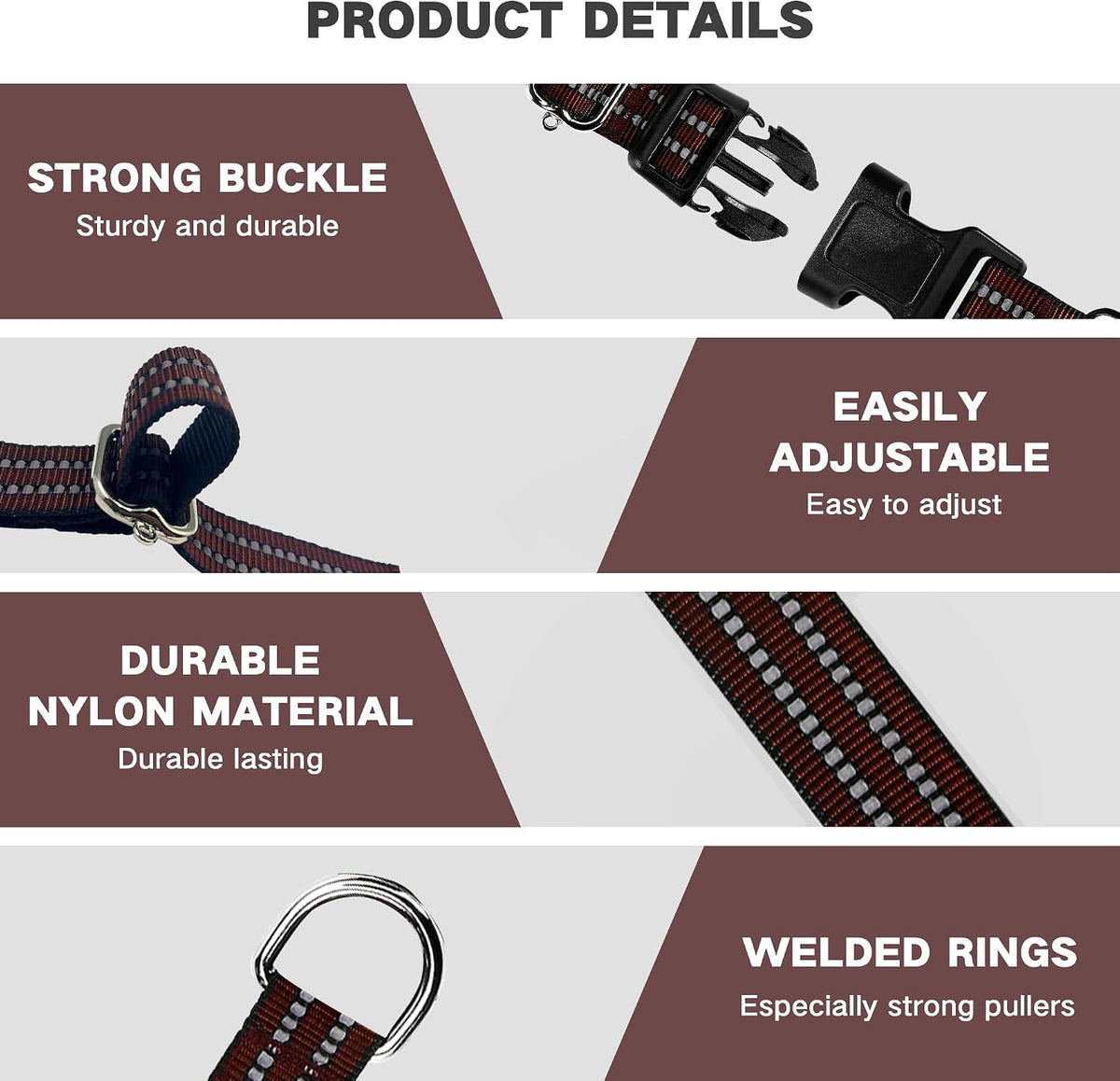 Martingale Collar for Dogs, Reflective Escape Proof, M - Coffee Brown / Medium - image 3
