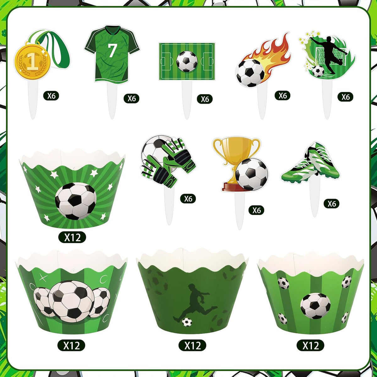 Hxezoc football cupcake toppers and wrappers set with brown and green football designs - view 25