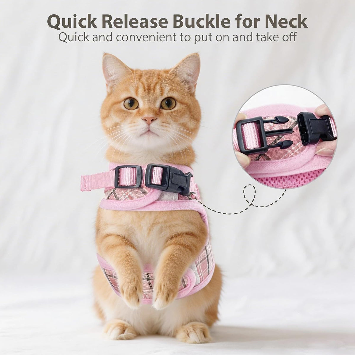 Plaid Breathable Rabbit Harness and Leash Set Escape Proof - Pink / L - image 3