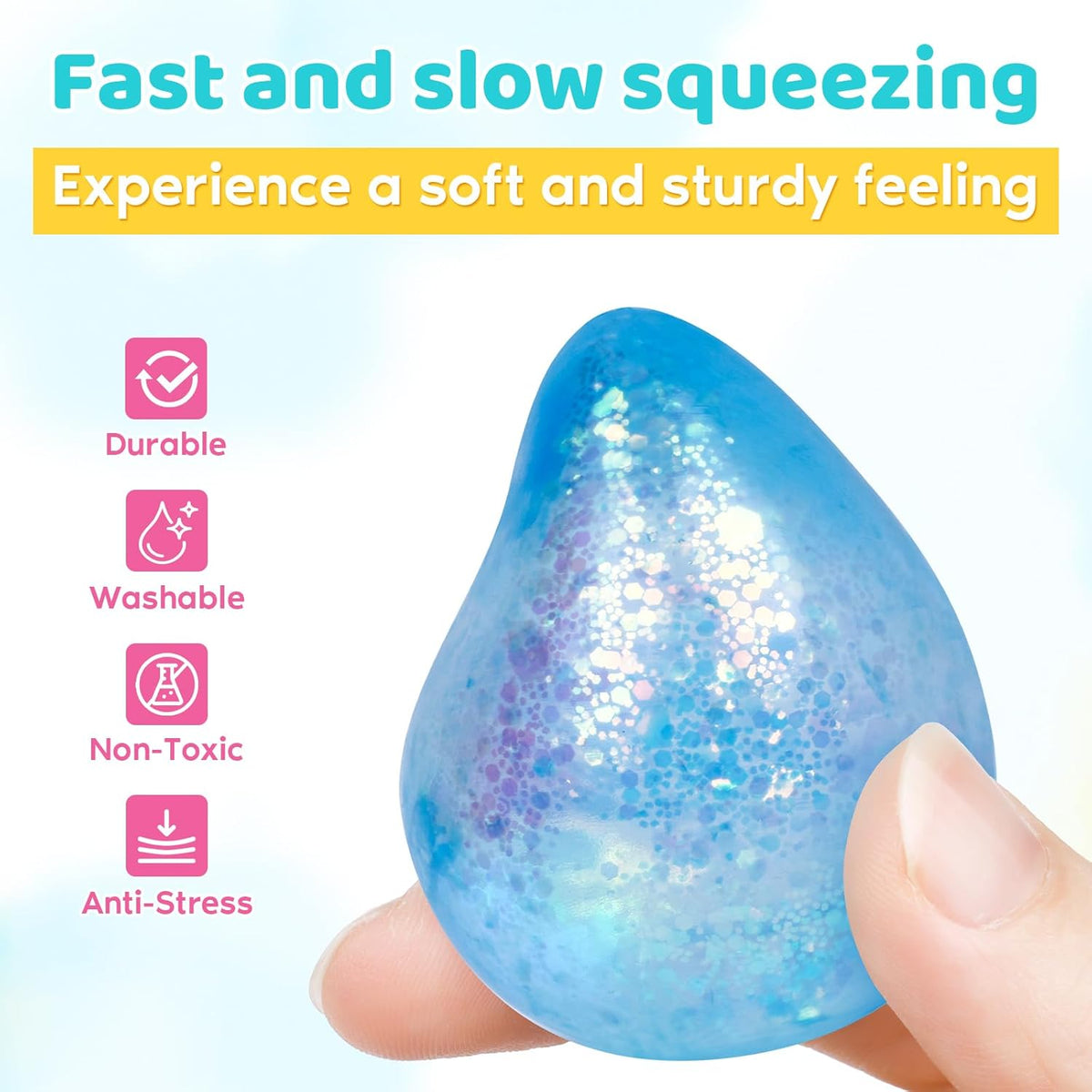 16 Pack Slow Rising Stress Balls，Textured Memory Soft Stress Ball – Fun for Kids & Family - 12 Pack Water Droplet Stress Balls - image 4