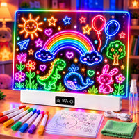 OUTON 16 inch rechargeable LED drawing board for kids in white with glowing doodles