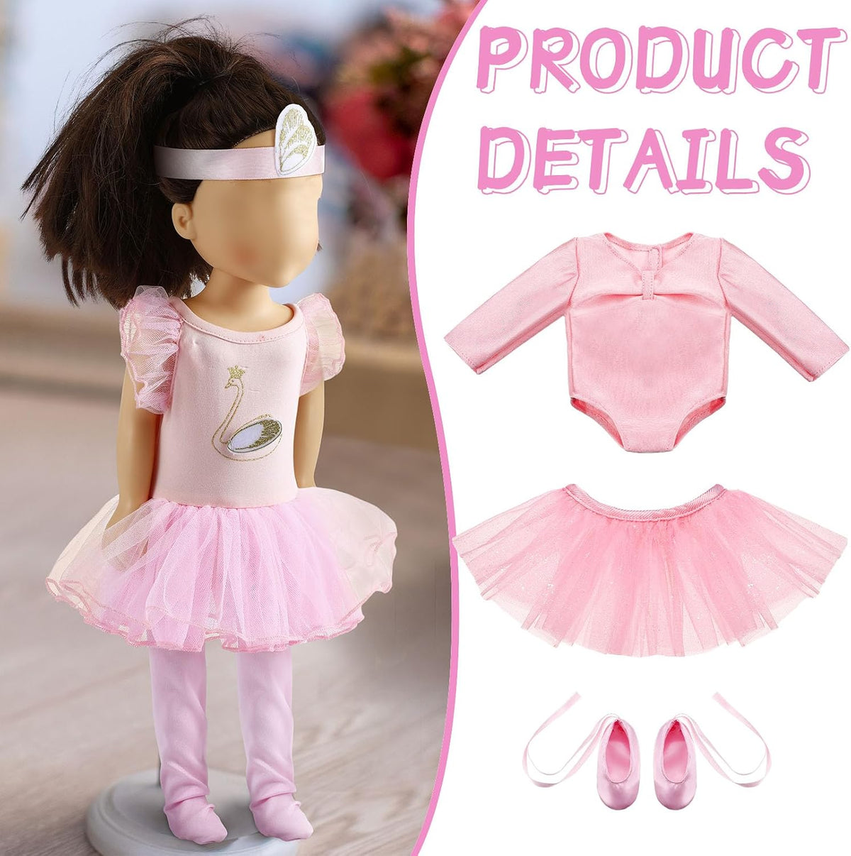 Kajaia 8 Pcs 18 Inch Doll Swimsuits Clothes and Accessories – Fun for Kids & Family - Pink / Ballet - image 4