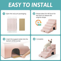 Extra Wide Dog Stairs with Tunnel, Detachable Large Pet Step for Small Medium Dog, Puppy or Cat, Ramp for High Bed, Couch, Sofa or Car, Stable, 19.7x33x22.4 inch, 5 Step, Pink