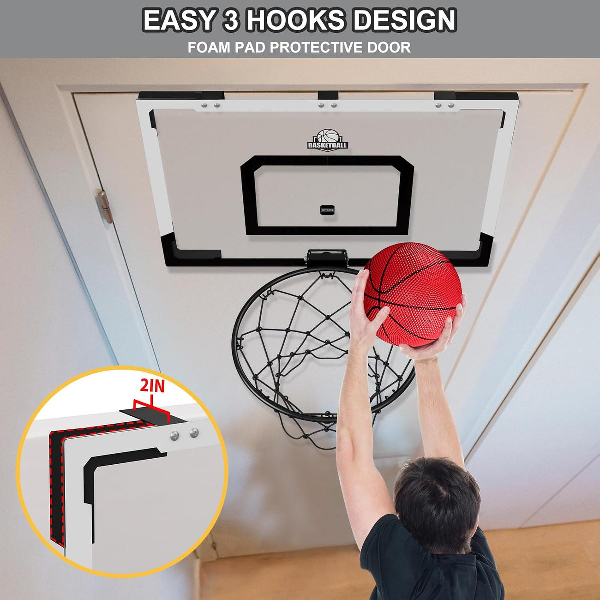 HYES over the door basketball hoop with 24x16 inch backboard and break-away rim - view 5