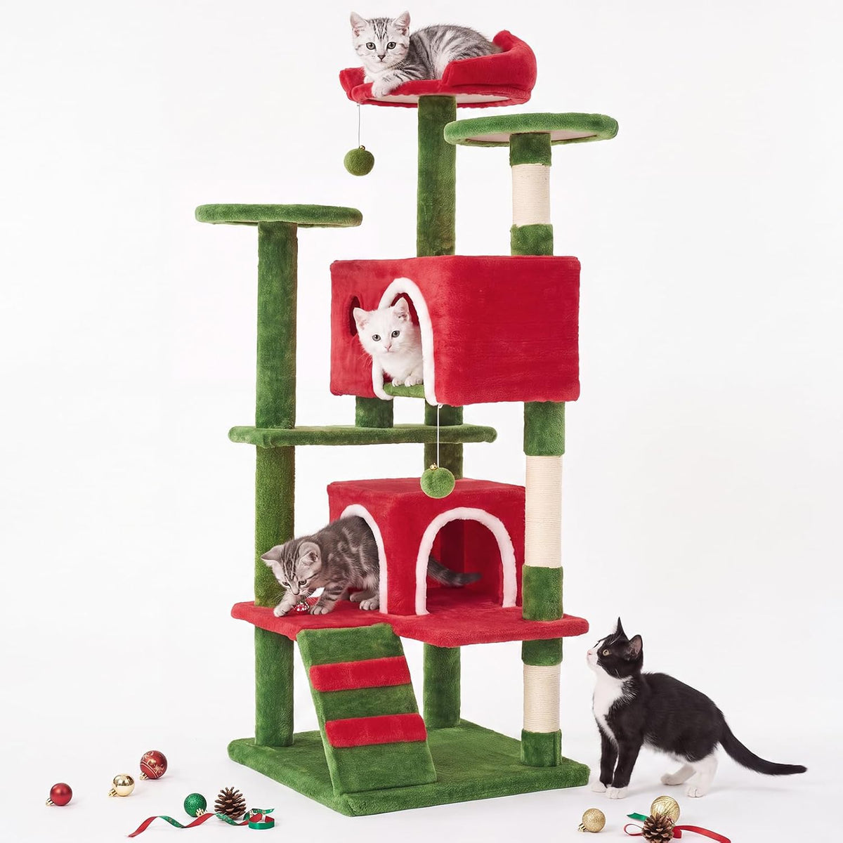 Sweetcrispy 54-inch Cat Tree Tower with Scratching Posts - Red & Green / 54IN