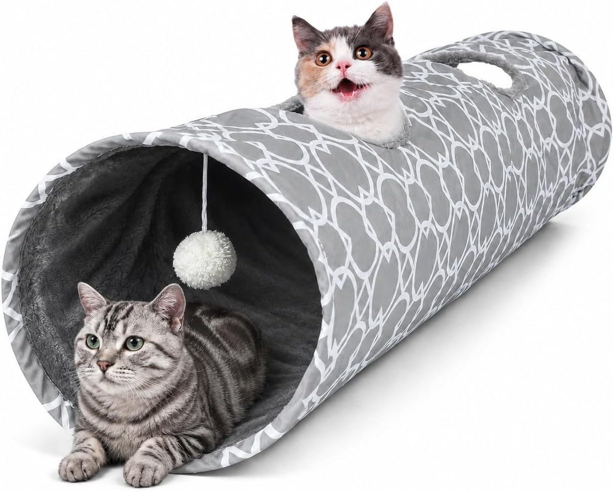 Geometric Straight Cat Tunnel with Plush Inside - Extra Large Straight Tunnel