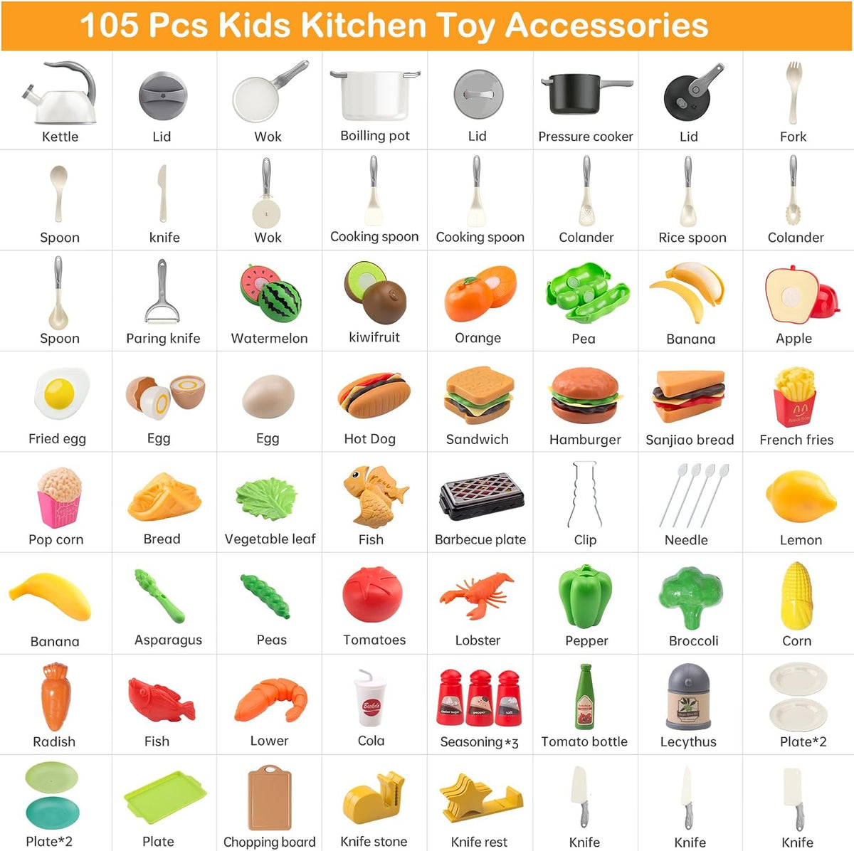 105Pcs Kids Kitchen Toy Accessories - White - image 2