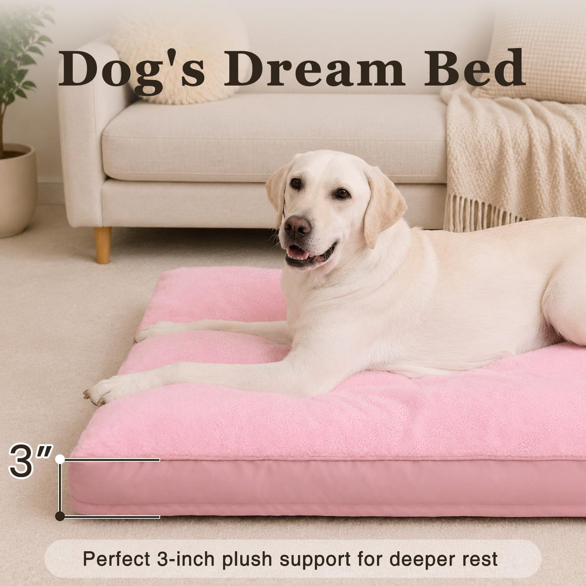 Large Plush Dog Bed for Crate with Washable Cover, 35x22 - 41.0"L x 27.0"W x 3.0"Th / Pink - image 2