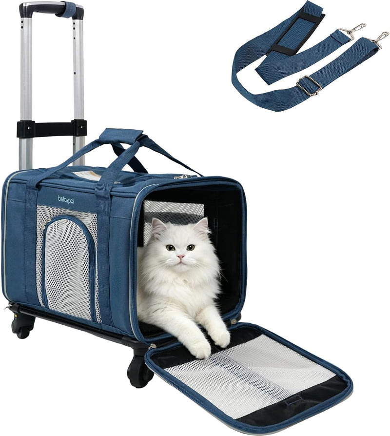 BELLA & PAL Airline Approved Pet Carrier with Wheels for Cats & Small - Misty Blue (with Wheels) / 17.0"L x 12.0"W x 12.0"H
