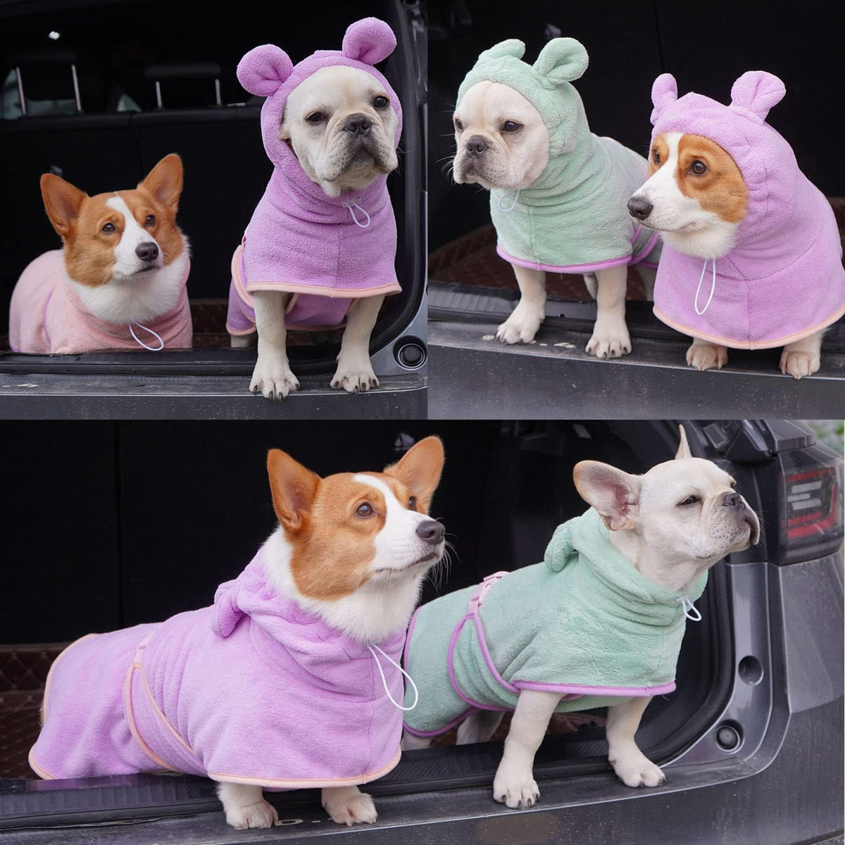 Dog Bathrobe, Microfiber Fast Drying Absorbent Hooded Bath Towel White for Puppy Small Medium Large - S:20-35LB (2nd Generation) / Green - image 2