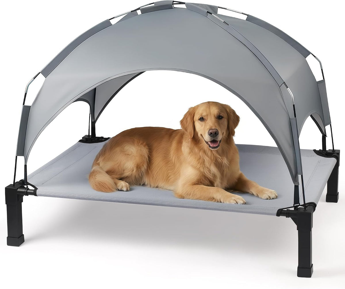 Elevated Dog Bed with Removable Canopy - Grey / 51"L x 36"W x 9.5"H