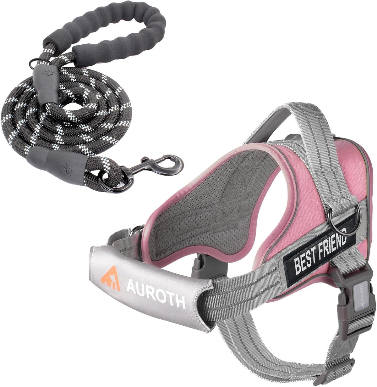AUROTH Dog Harness for Large Dogs No Pull Tactical Harness and Leash - Pink / XL(Neck:24"-32.7",Chest:31.9"-43.7")