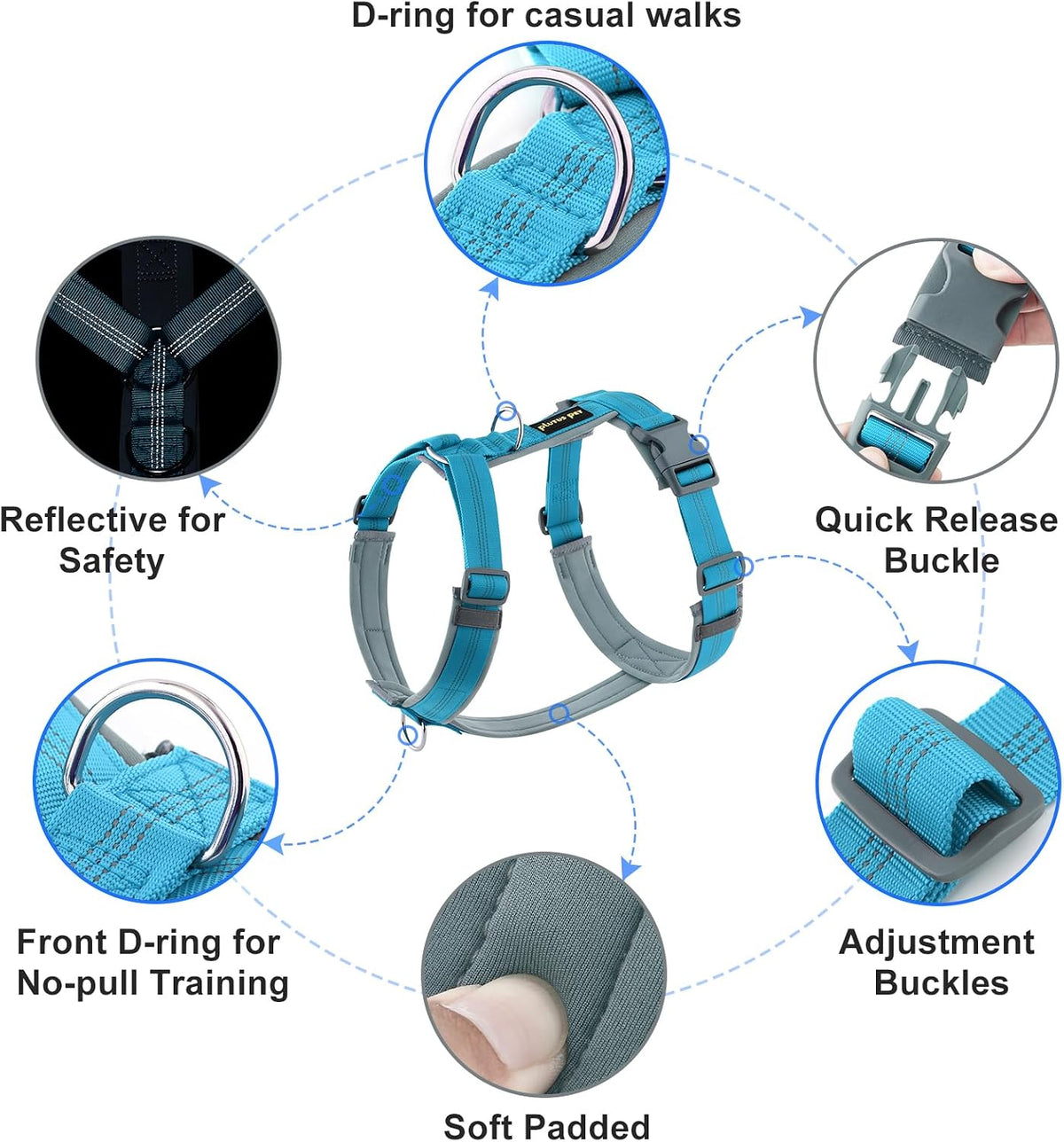 Plutus Pet No Pull Dog Harness - L / Cyan - image 2