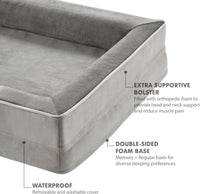 Friends Forever Large Dog Bed Couch - All-Foam Bolster Bed / Ally Grey / Medium (28" x 23" x 6.5") - image 3
