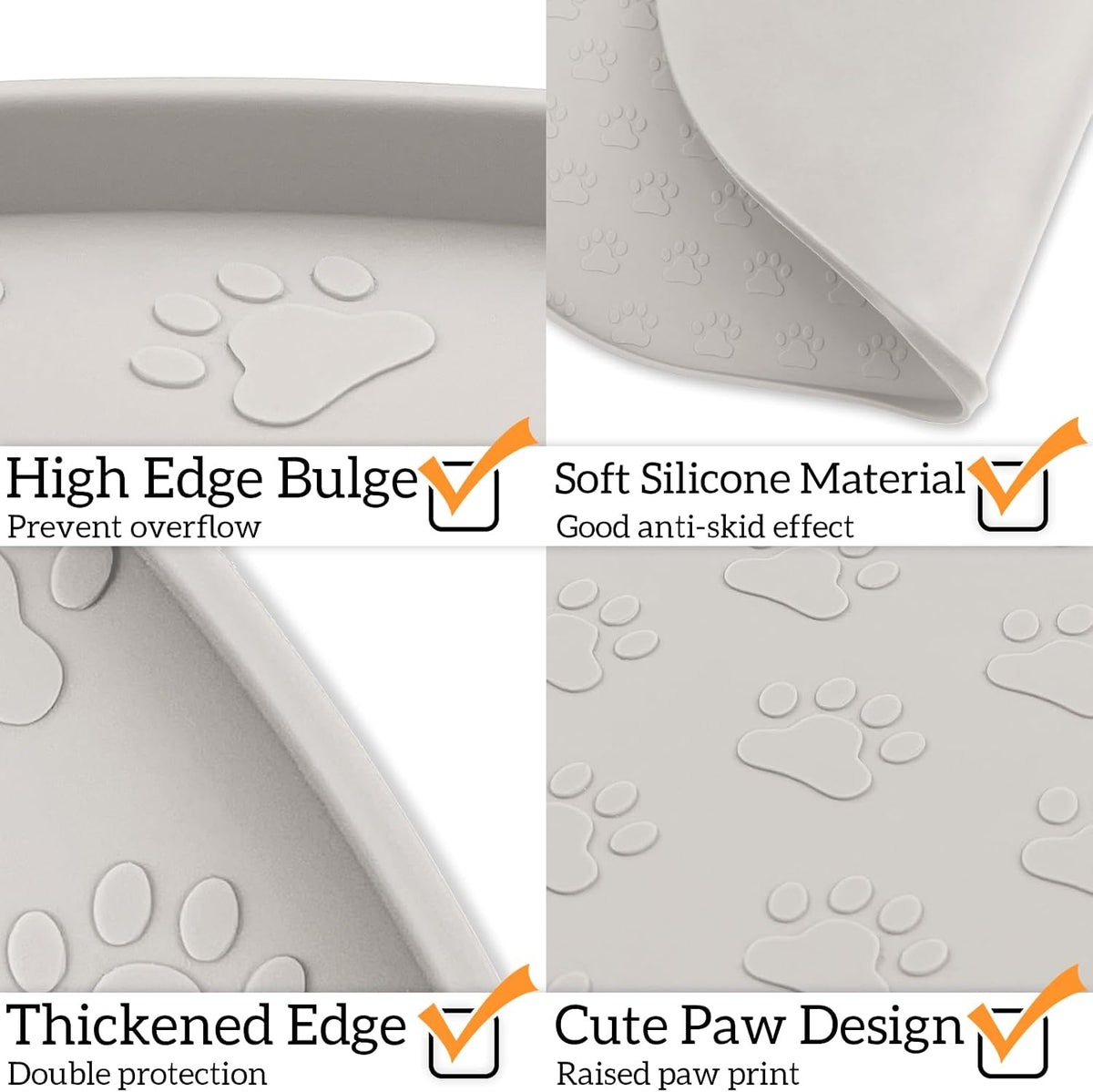 Dog Food Mat Spill-Proof Silicone Dog Bowl Mat Raised Edge Pet - Cream / 19"L x 12"W - image 4