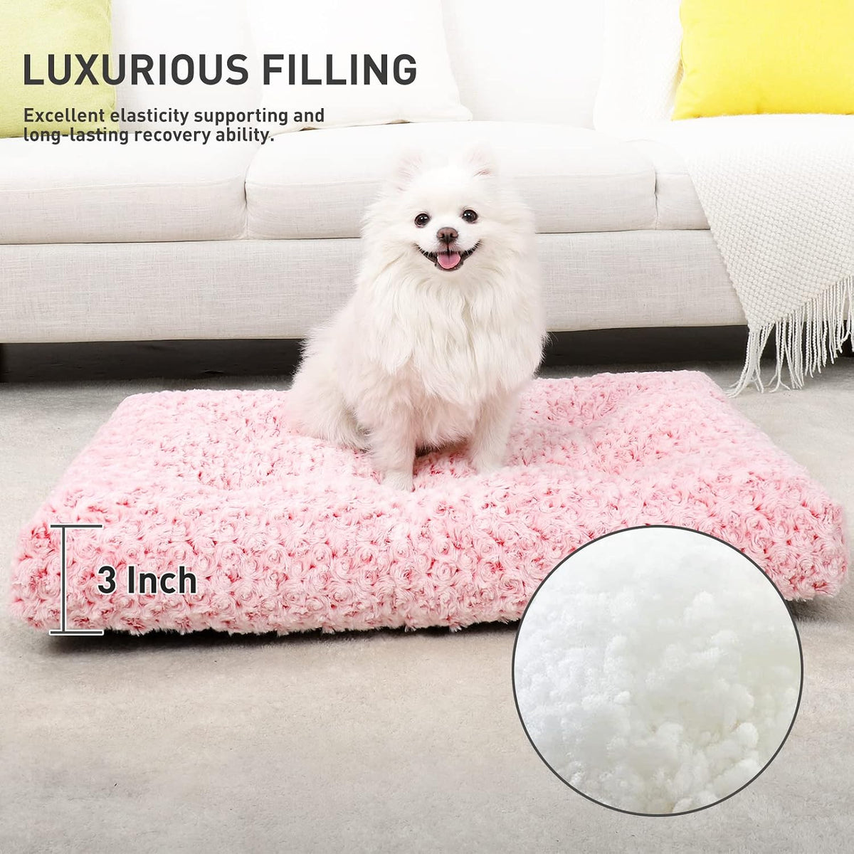 KSIIA Washable Dog Bed Medium Size Dog Crate Bed Plush Pet Mat - Pink / 29.0"L x 21.0"W x 3.0"Th - image 3