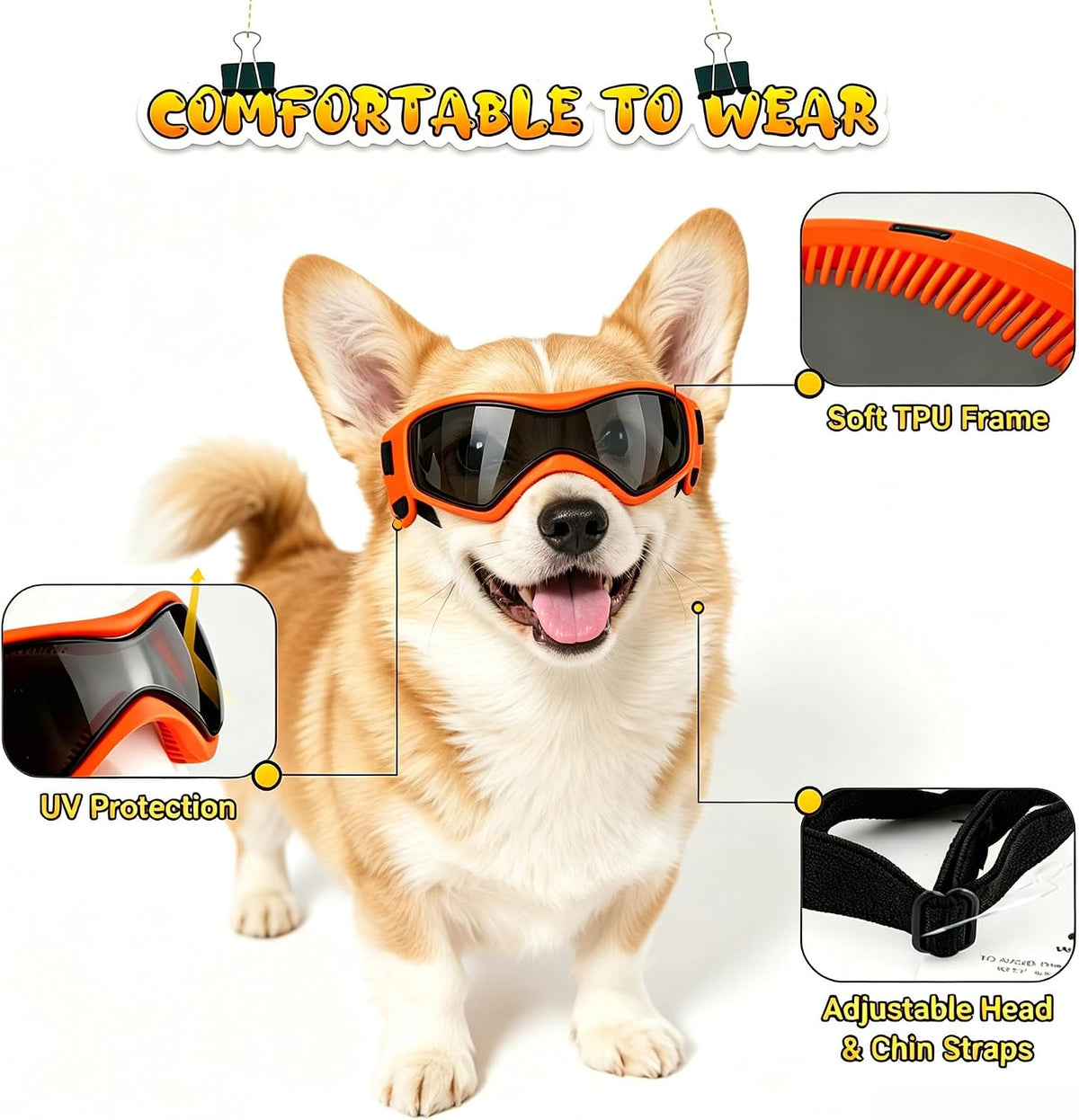 Dog Goggles Small Breed, Dog Sunglasses UV Protection Puppy Eyewear for Small Pet Outdoor Riding - Medium / Orange - image 3