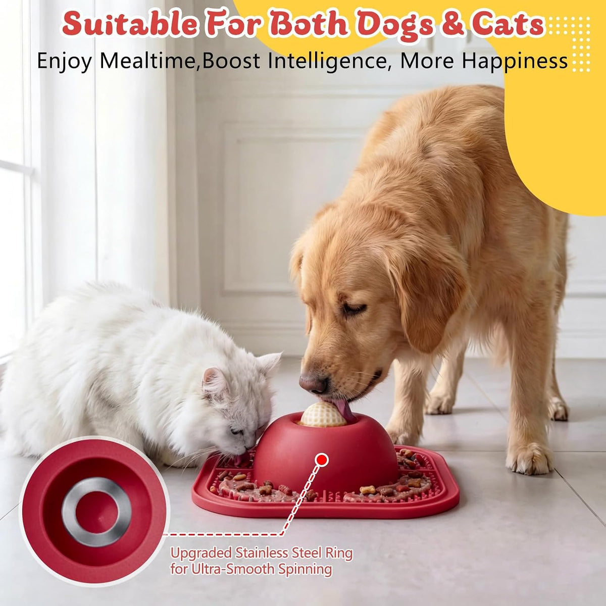 Slow Feeder Dog Bowls & Lick Mat for Liquid and Thick Treat - Large / Red - image 4