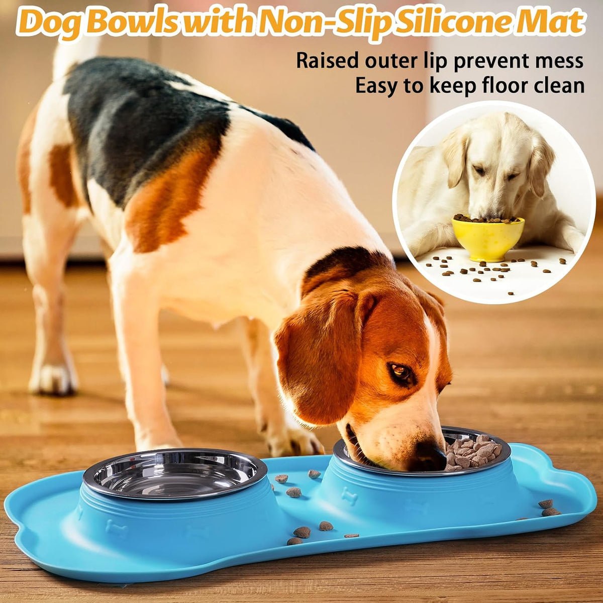 Hubulk Pet Dog Bowls 2 Stainless Steel Dog Bowl with No Spill - Turquoise / Large - image 3