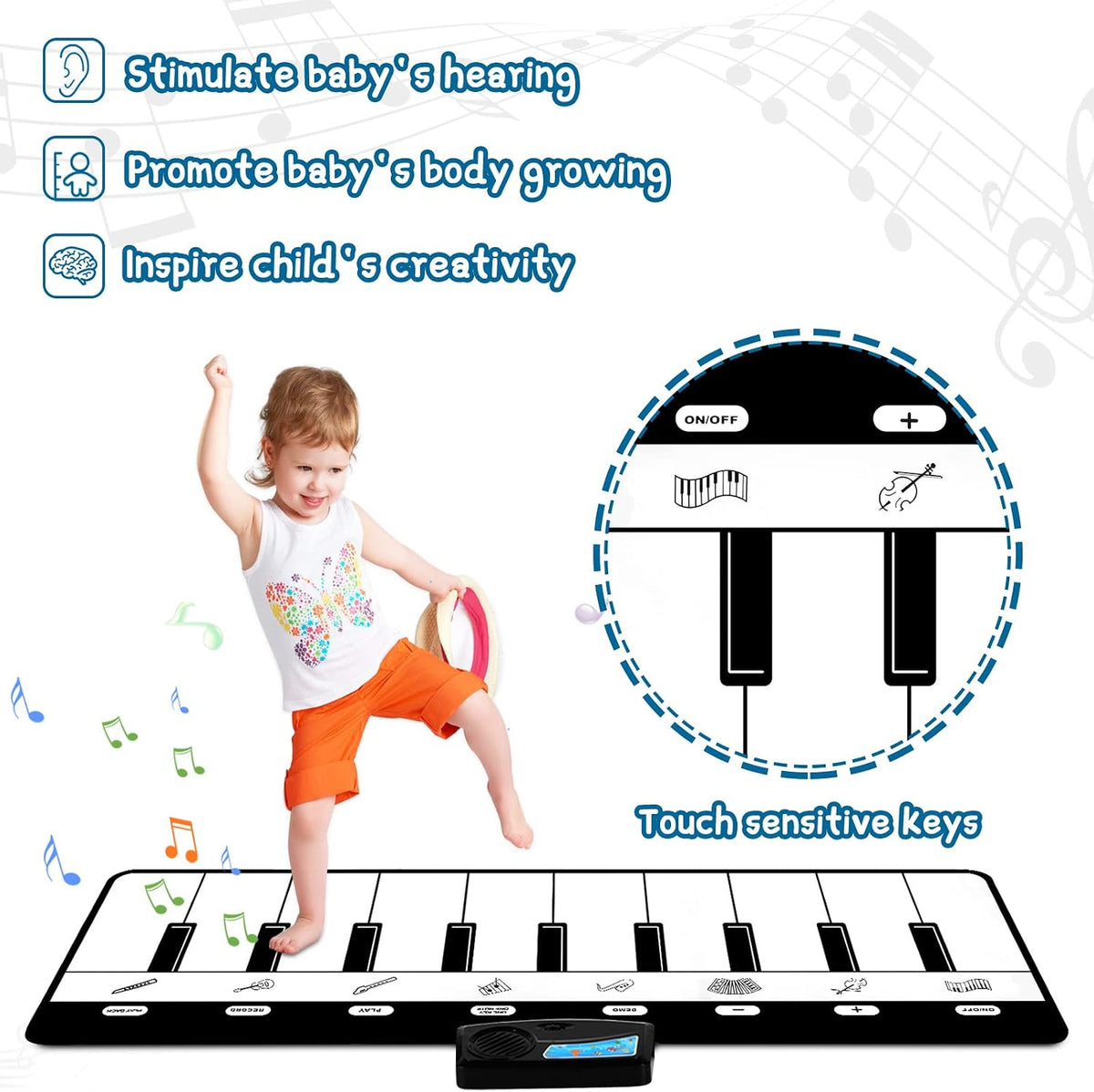 Floor Piano Mat, Musical Toys for 1-3 Year Old Boys & Girls Dance Play Mat – Fun for Kids & Family - 43.3*14.17 inches - image 3