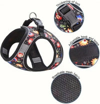 Step in Dog Harness No Pull Flower Adjustable Soft Mesh Harness – Essentials for Dogs - XXS(neck:8.5"-9.5",chest:10"-11.5") / Black