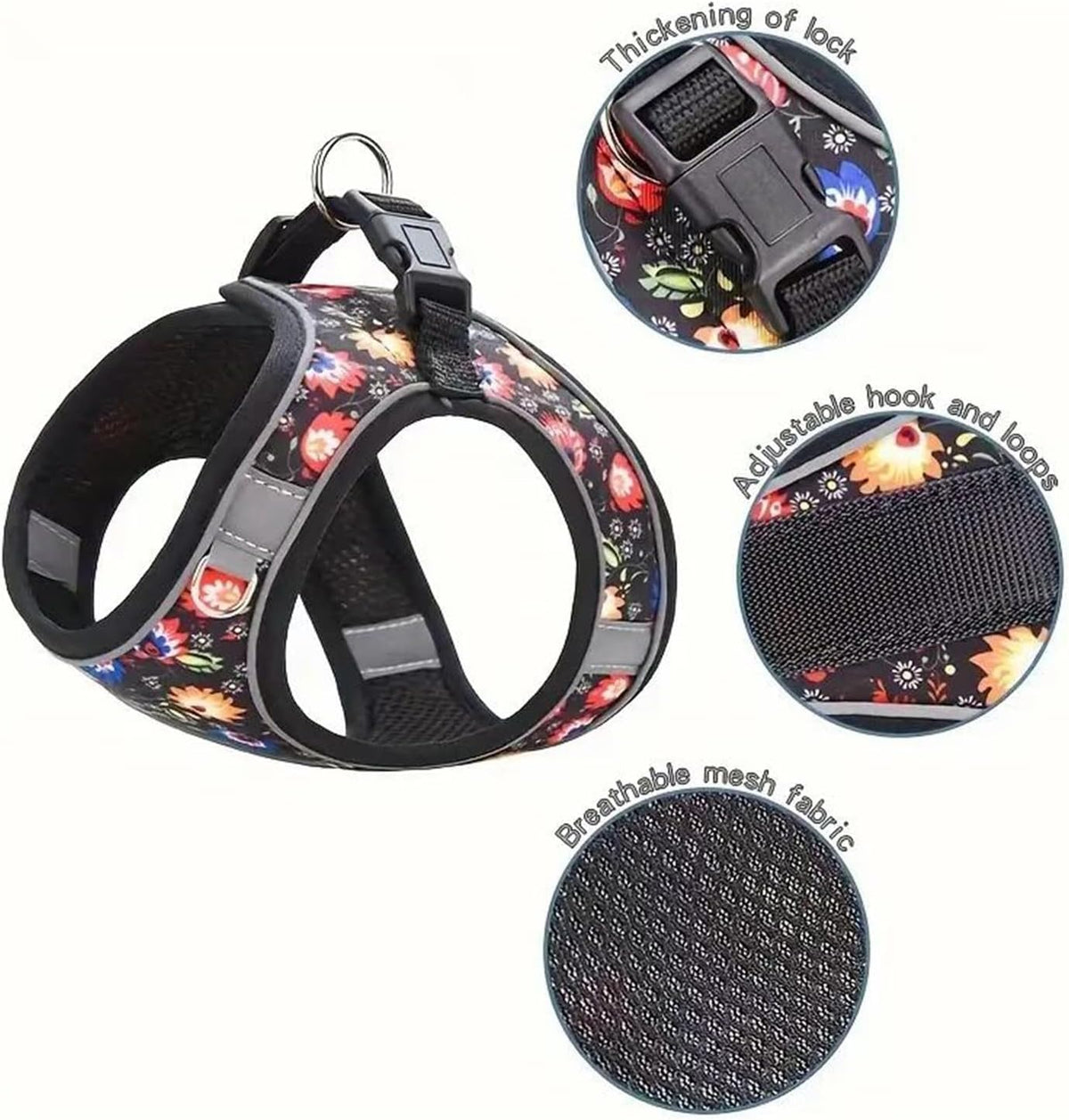 Step in Dog Harness No Pull Flower Adjustable Soft Mesh Harness – Essentials for Dogs - XXS(neck:8.5"-9.5",chest:10"-11.5") / Black