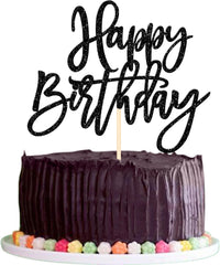 ZHUOWEISM 1 PCS Gold Happy Birthday & Anniversary Cake Topper – Fun for Kids & Family - Black