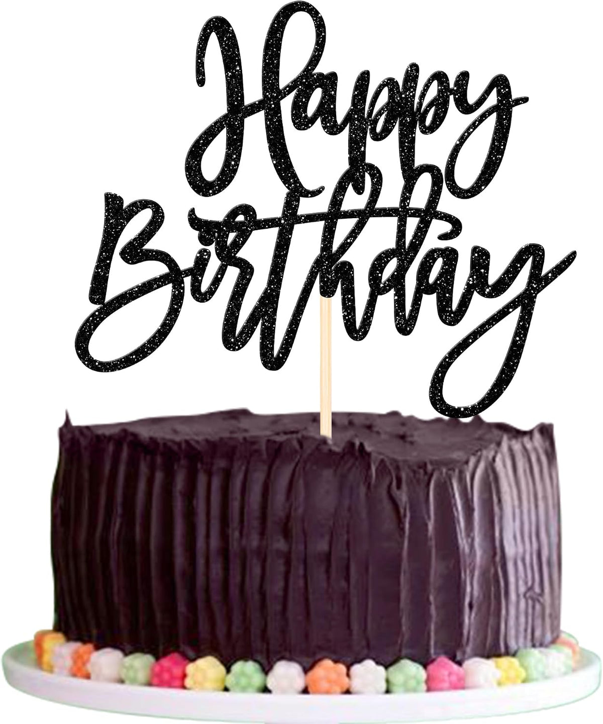 ZHUOWEISM 1 PCS Gold Happy Birthday & Anniversary Cake Topper – Fun for Kids & Family - Black