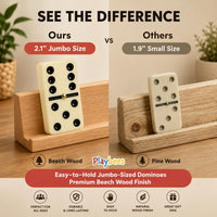 Jumbo Double Six Dominoes Set for Adults, Black Tiles - Double-6 | White | Case + 4 Wooden Racks - image 2