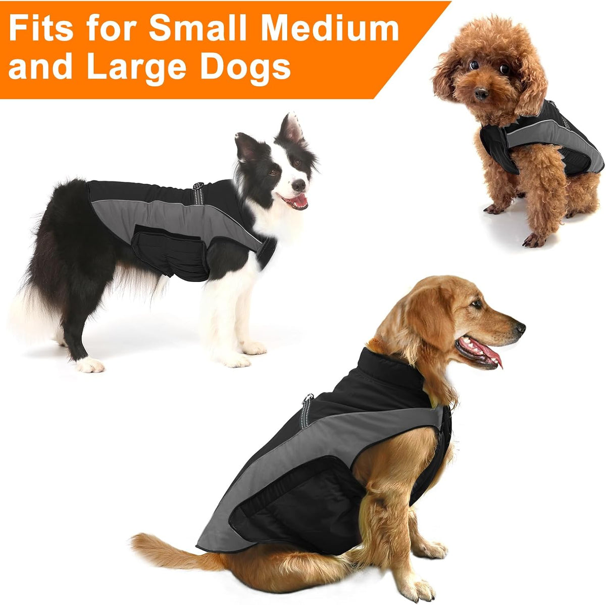 Gimilife Dog Coat, Waterproof Reflective Warm Dog Jacket Clothes for Winter – Essentials for Dogs - Gray / 3XL ( 80+ LB | 26.77"Neck Girth ) - image 4