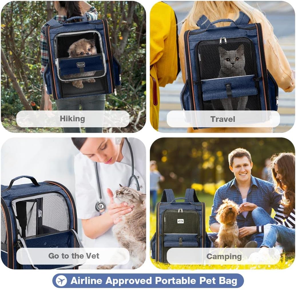 Cat Carrier Backpack, Expandable Pet Carrier with Sun Shade & Full Front Opening, Breathable Mesh - Blue / XL-Mesh Window - image 4
