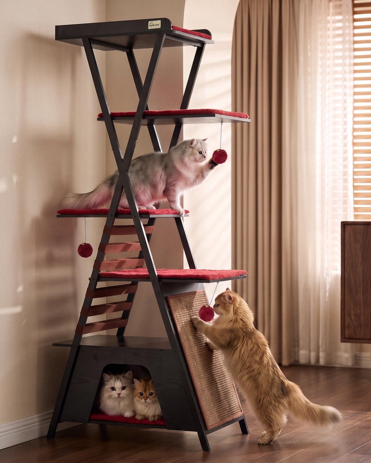 72.4" Modern Cat Tree for Indoor Cats, Multi-Level Cat Condo – Essentials for Cats - Black - image 3