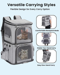 HOVONO Double-Compartment Cat Backpack Carrier for Mulit-Cat Families – Essentials for Dogs - 15.8"L x 11.8"W x 23.6"H / Grey - image 2