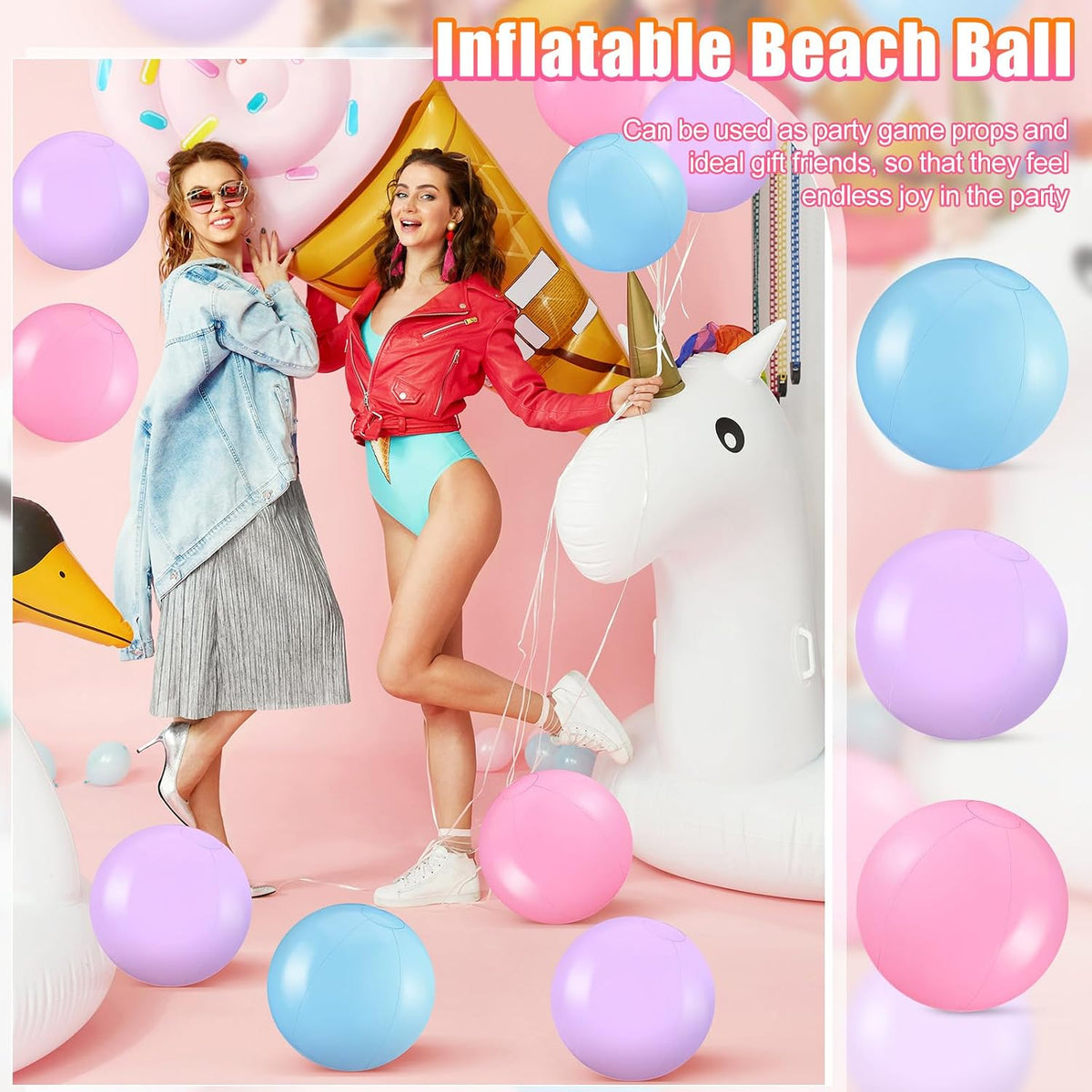 Yinder 24 Pcs Clear Beach Balls Inflatable Bubble Ball Decorations - Cute / Pastel - image 3