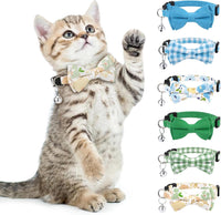 Set of 6 plaid cotton cat collars with removable bow tie and bell