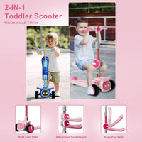 Unbreakable & Never Fall Down 2-in-1 Scooters Kids 3 Wheel Kick - Light pink - image 2